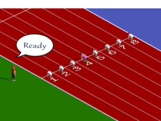 달리기 게임 시작 위치 선수들의 모습