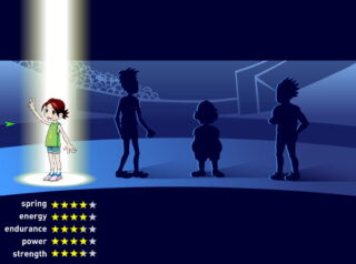 플래시 달리기 게임 여자 캐릭터의 능력치 장면