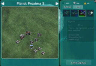 초록색 평면 위에 원형과 사각형 아이콘들이 모여 배치되고 오른쪽에는 목록 패널이 함께 표시된 장면