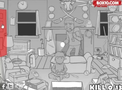 나쁜 도둑 거실 침입 주인공 앞을 바라봄