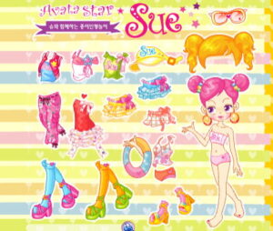 아바타스타 슈의 종이인형놀이 슈 캐릭터와 다양한 코디 아이템 구성