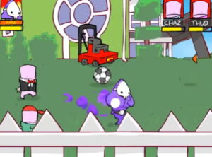 Dad n' Me + 보라색 아들 캐릭터 + 정원 축구공 및 잔디깎이 스테이지