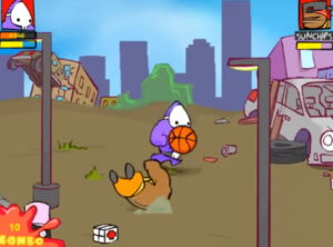 Dad n' Me + 보라색 아들 캐릭터 + 폐차장 스테이지 농구공 던지기 공격