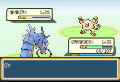 포켓몬스터 파이어레드 초반 갸라도스 망키 전투