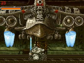 거대 비행 보스 + 보스 기체 아래에서 공격 중인 탱크