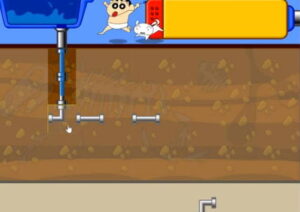 욕실에서 탈출하자 + 짱구와 흰둥이 + 파이프 연결 장면