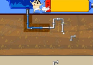 실에서 탈출하자 + 짱구와 흰둥이 + 파이프 경로 구성 플레이 화면