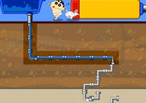 욕실에서 탈출하자 + 짱구와 흰둥이 + 지하 파이프 연결 플레이 화면
