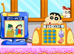 짱구교실 전화를 걸어보자 게임에서 짱구가 숫자 버튼이 있는 노란 전화기로 번호를 눌러 걸고 화면 왼쪽 모니터에 통화 상대 모습과 동일한 번호가 표시된다.