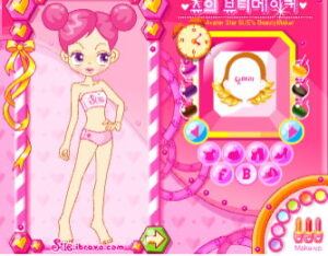 슈의 뷰티메이커 게임에서 헤어스타일과 액세서리를 고르는 코디 선택 화면