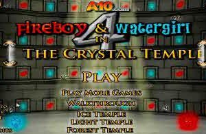 파이어보이 앤 워터걸 4 크리스탈 템플(타이틀 화면) 플래시 게임 스크린샷 이미지