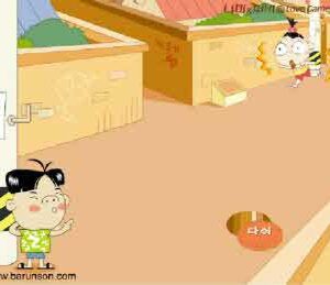 플래시게임 무궁화 꽃이 피었습니다 소녀가 술래 소년 바로 앞까지 다가가 게임 클리어 직전 상황을 보여주는 장면